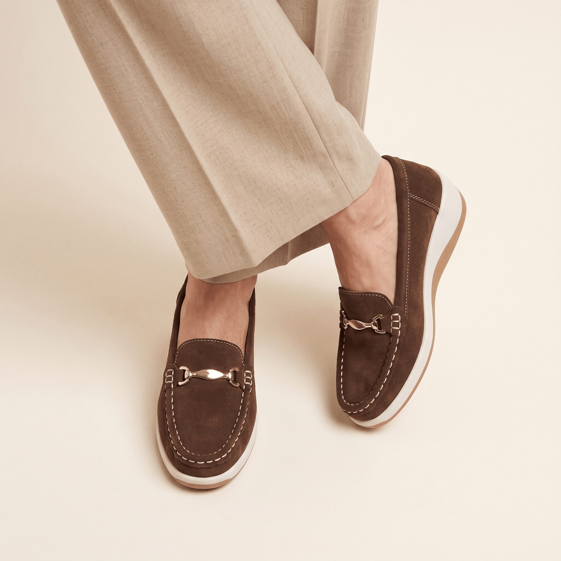 Mocassins Femme Daim Mors Métallique Plates
