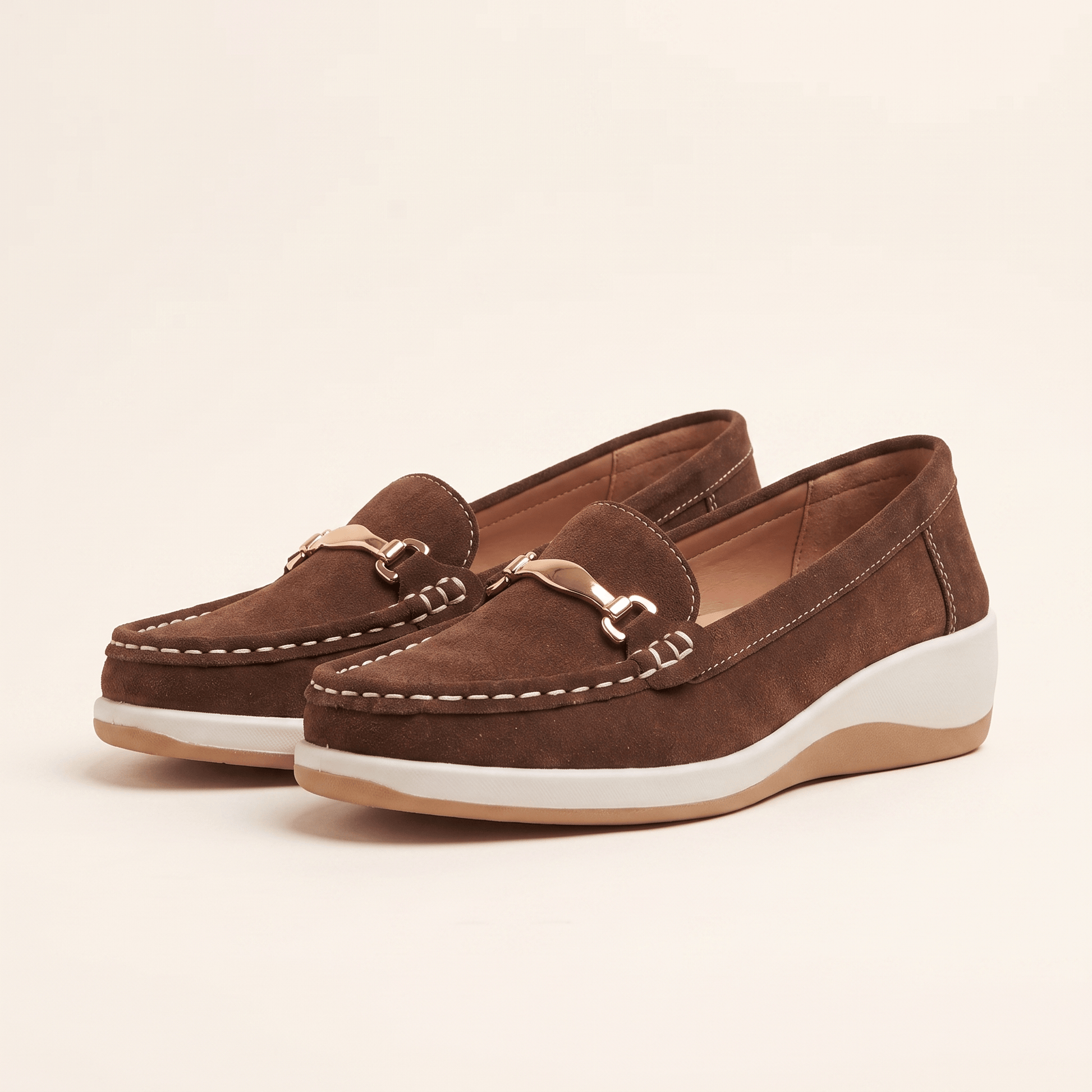 Mocassins Femme Daim Mors Métallique Plates