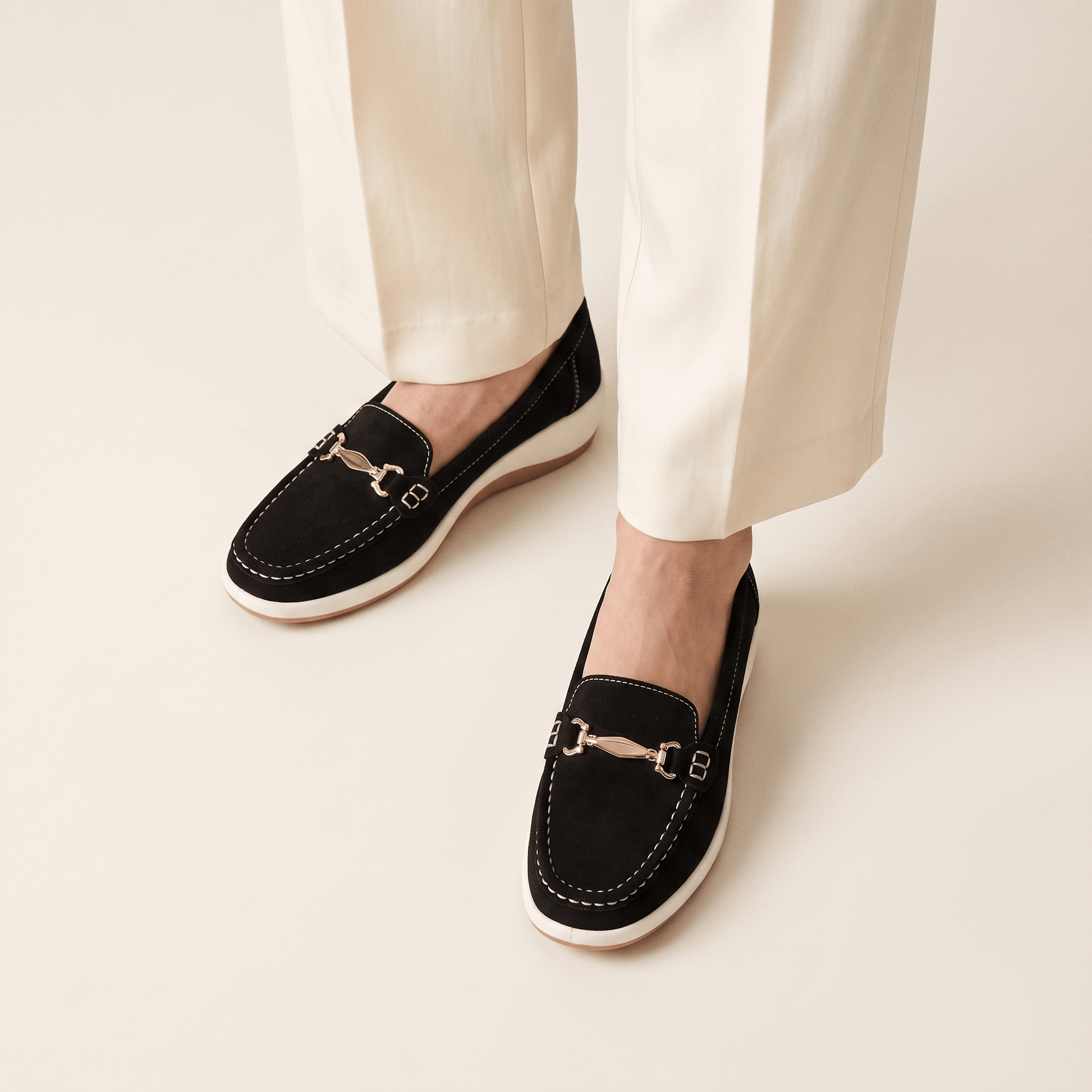Mocassins Femme Daim Mors Métallique Plates
