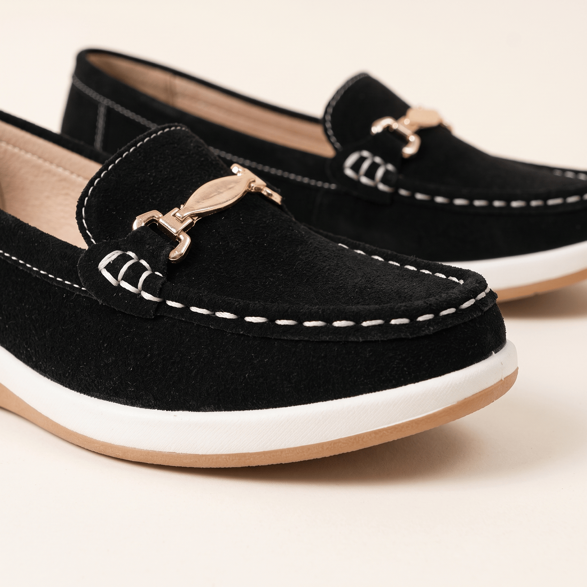 Mocassins Femme Daim Mors Métallique Plates