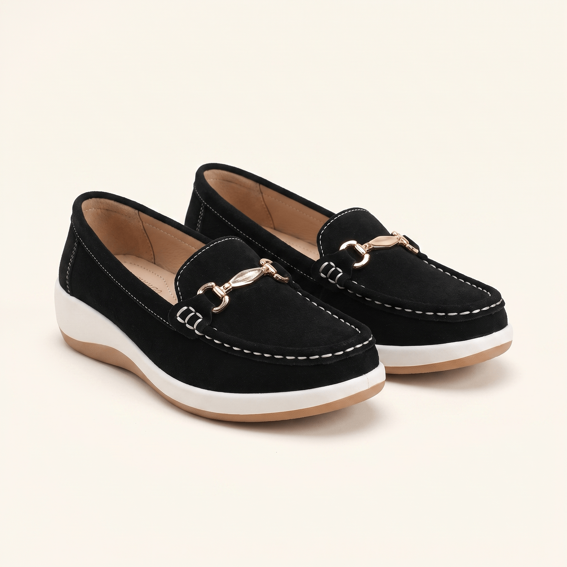 Mocassins Femme Daim Mors Métallique Plates
