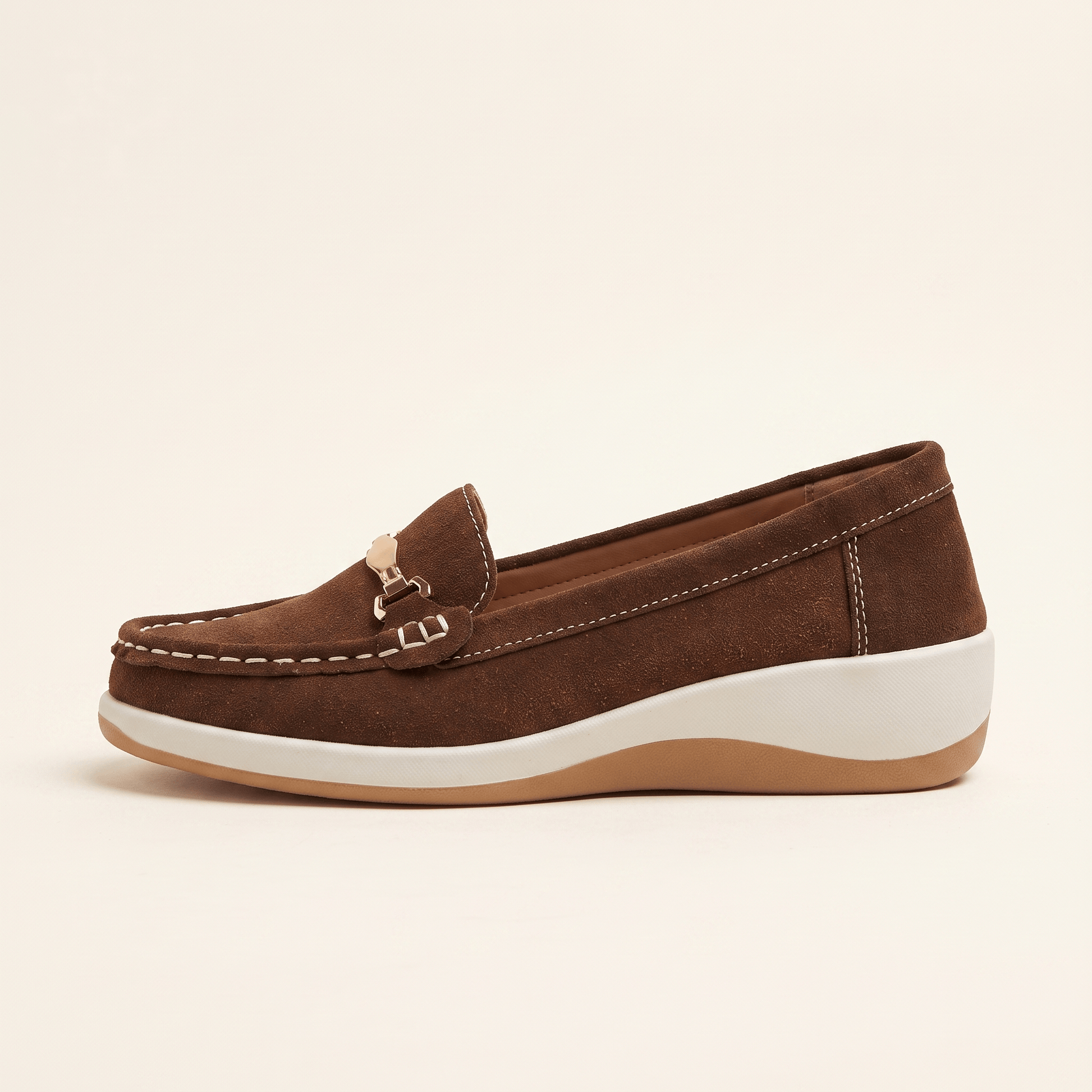 Mocassins Femme Daim Mors Métallique Plates