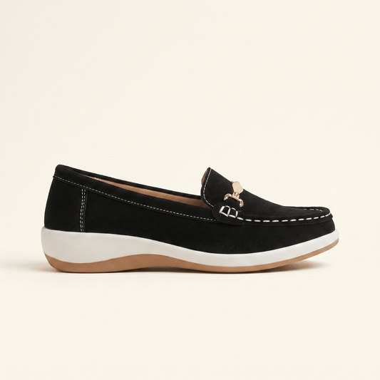 Mocassins Femme Daim Mors Métallique Plates