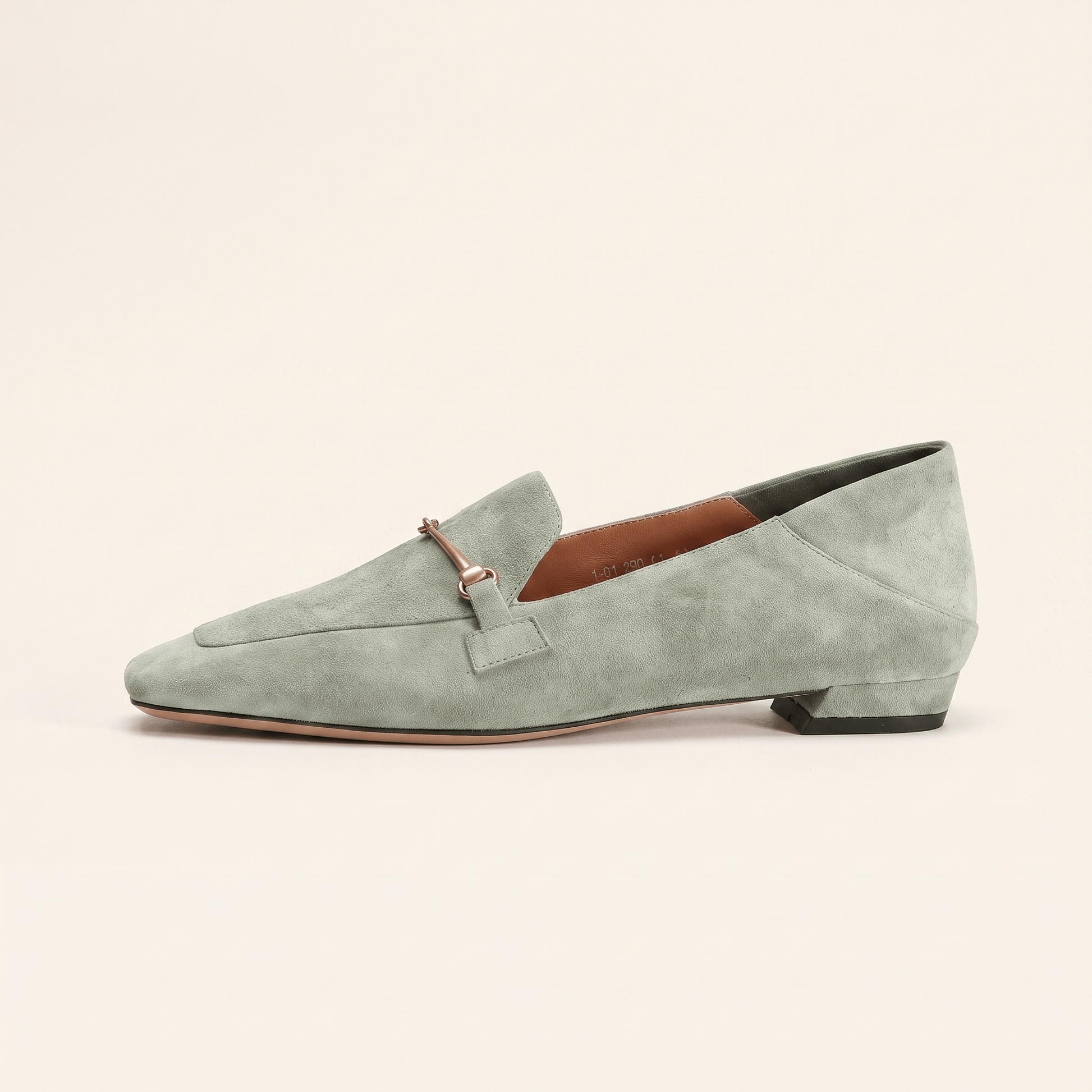 Mocassins Femme en Daim Détail Doré Bout Carré avec Petit Talon