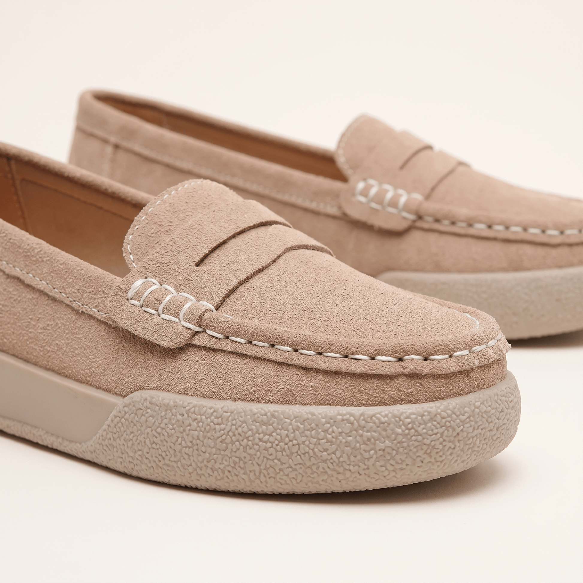 Mocassins Femme Penny Daim Bout Rond Chaussures Plates