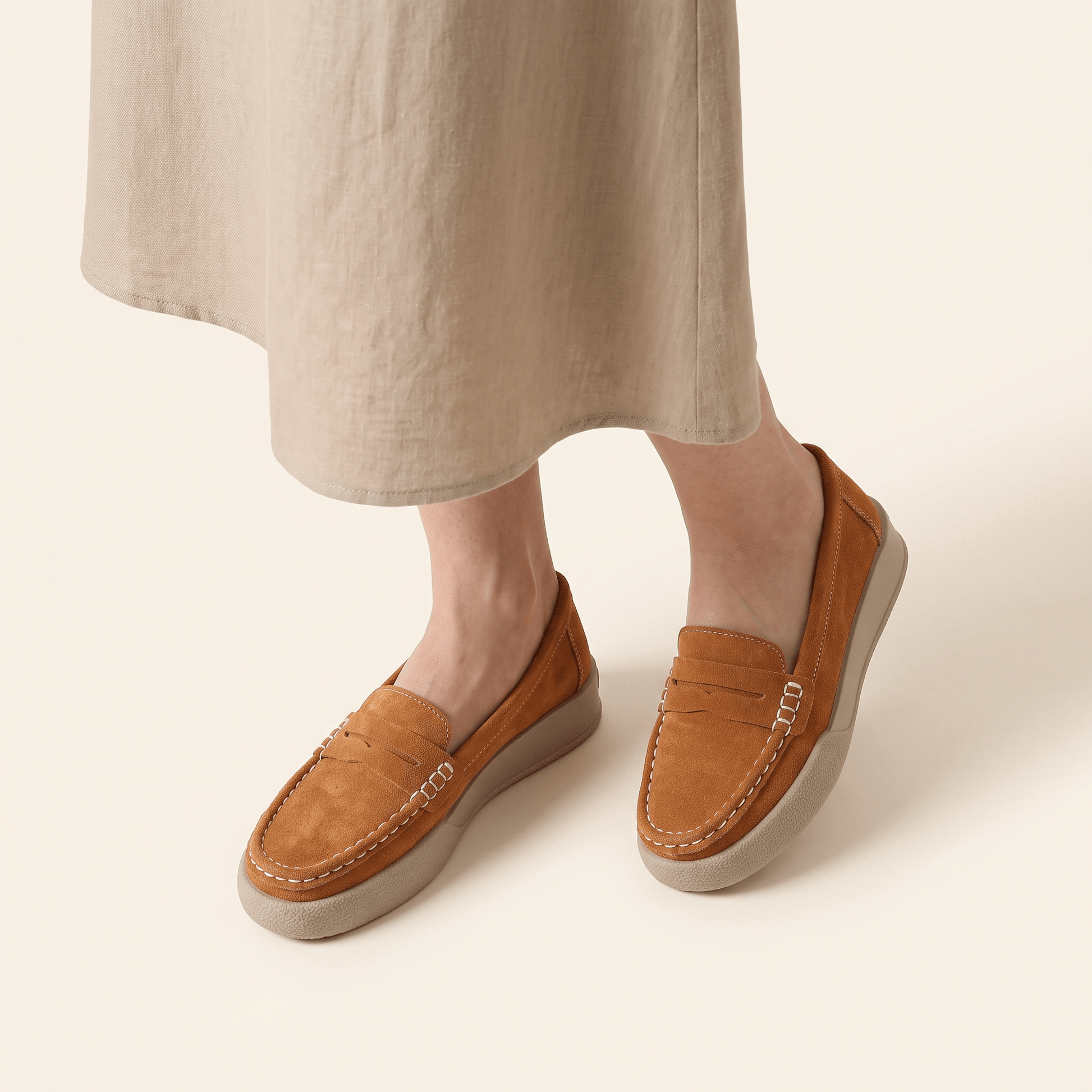 Mocassins Femme Penny Daim Bout Rond Chaussures Plates