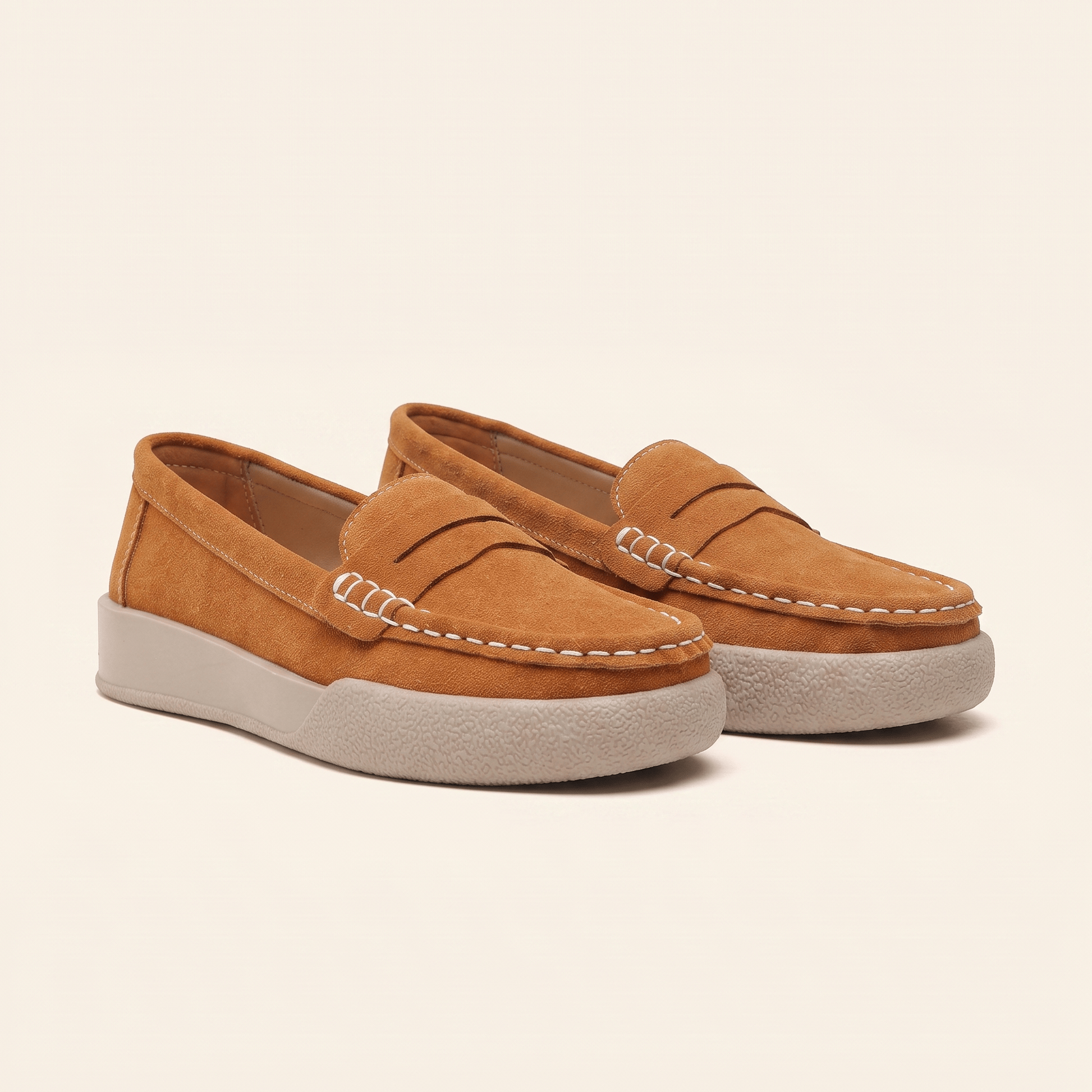 Mocassins Femme Penny Daim Bout Rond Chaussures Plates