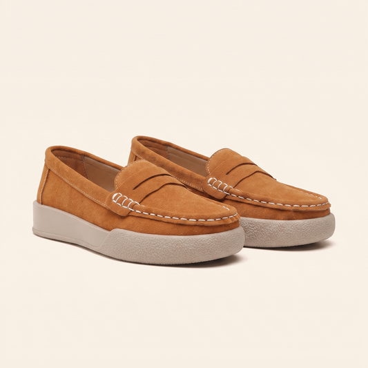 Mocassins Femme Penny Daim Bout Rond Chaussures Plates