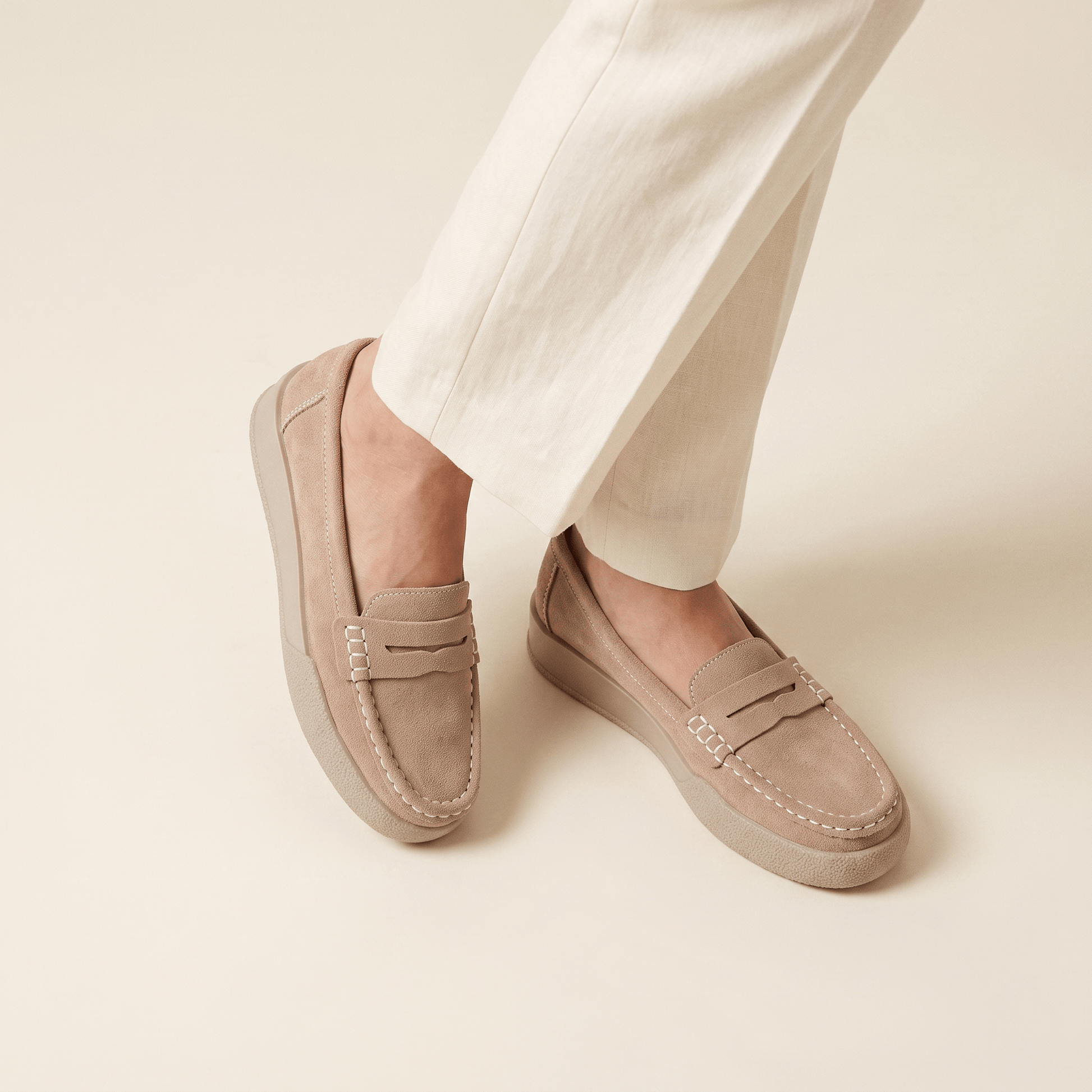 Mocassins Femme Penny Daim Bout Rond Chaussures Plates