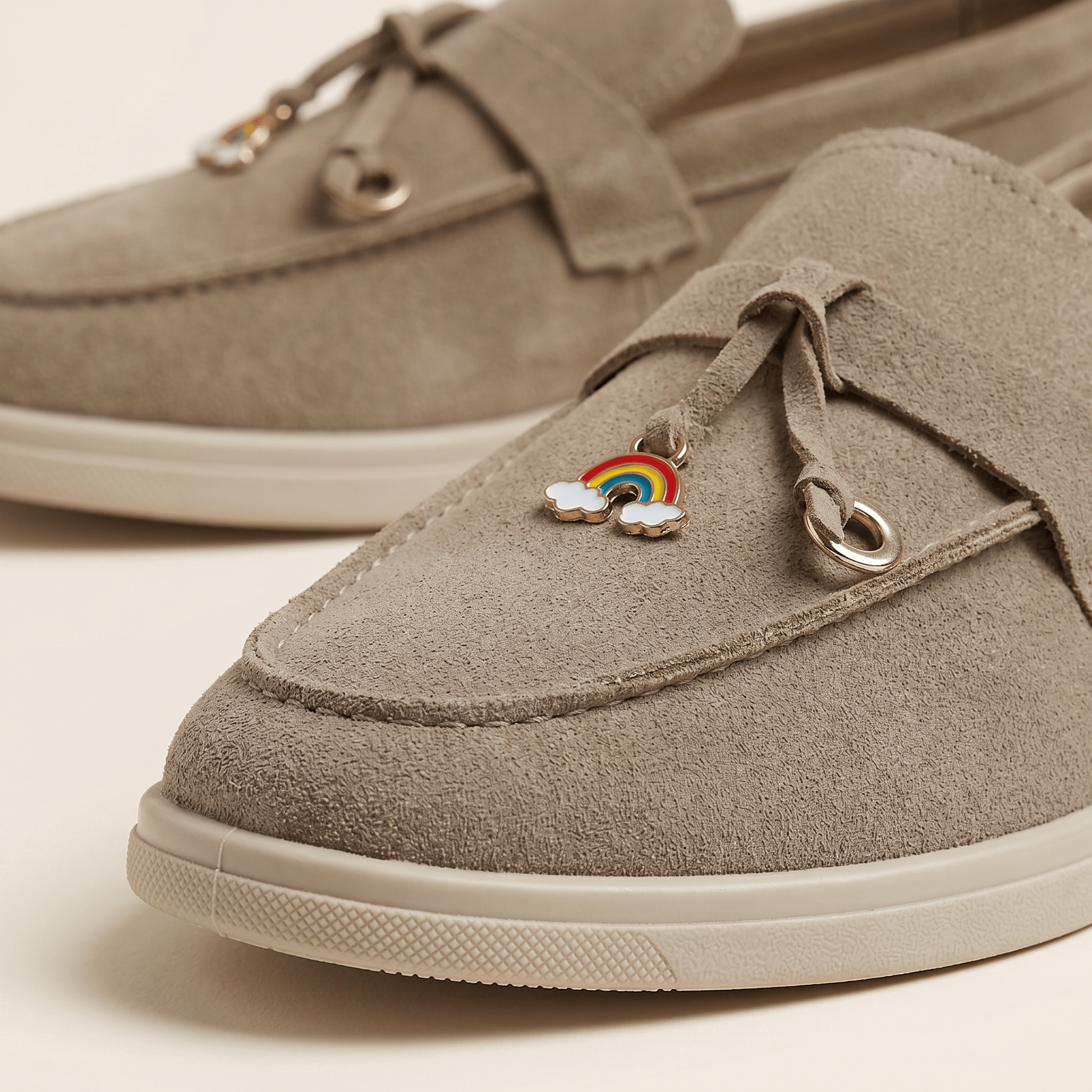 Mocassins Femme Penny en Daim Détail Doré