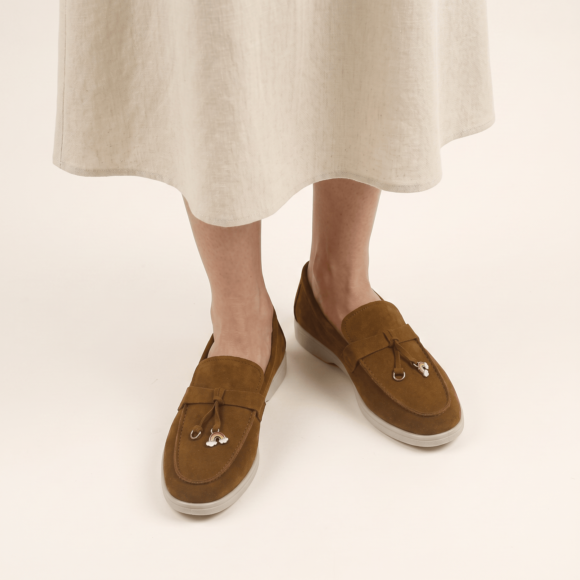 Mocassins Femme Penny en Daim Détail Doré