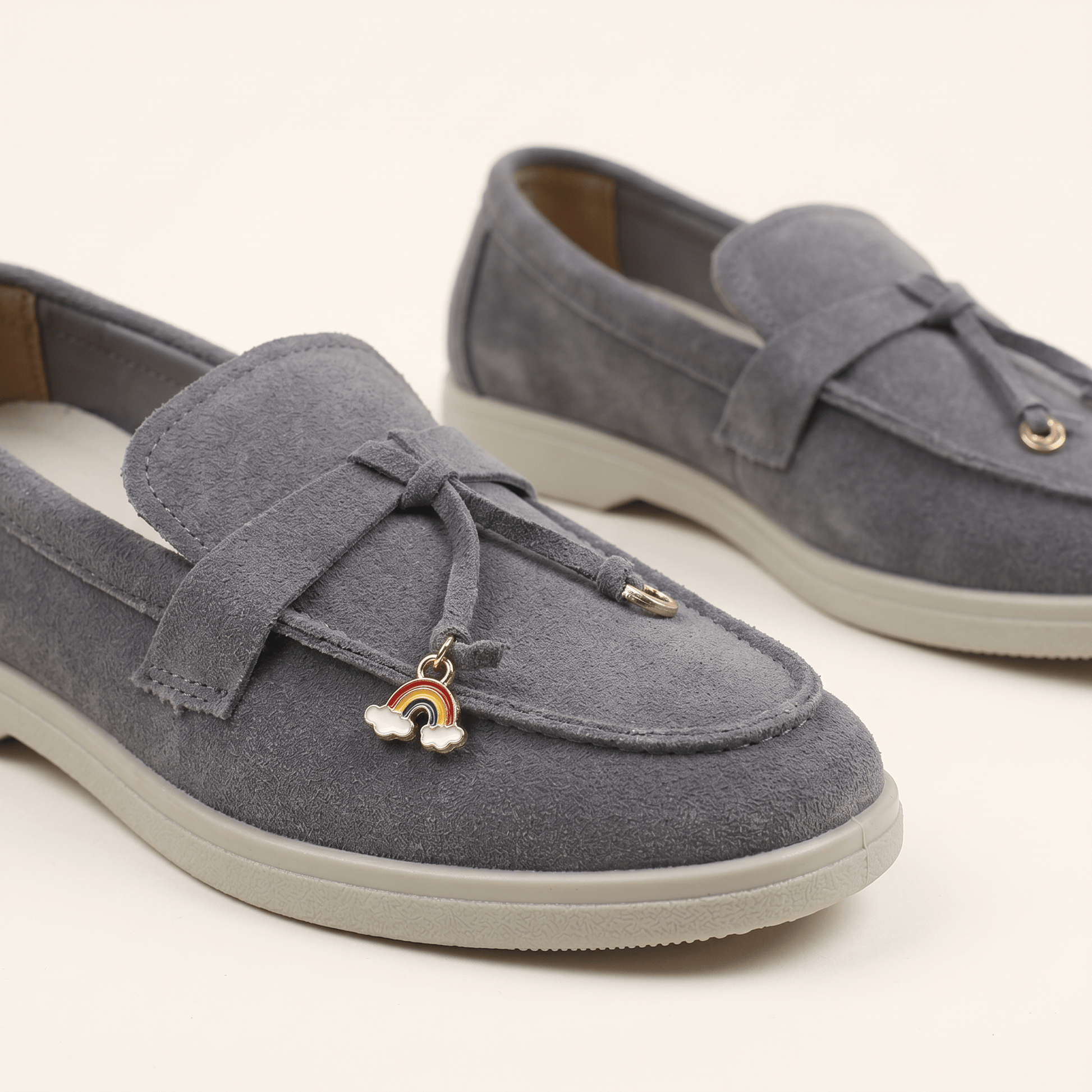 Mocassins Femme Penny en Daim Détail Doré