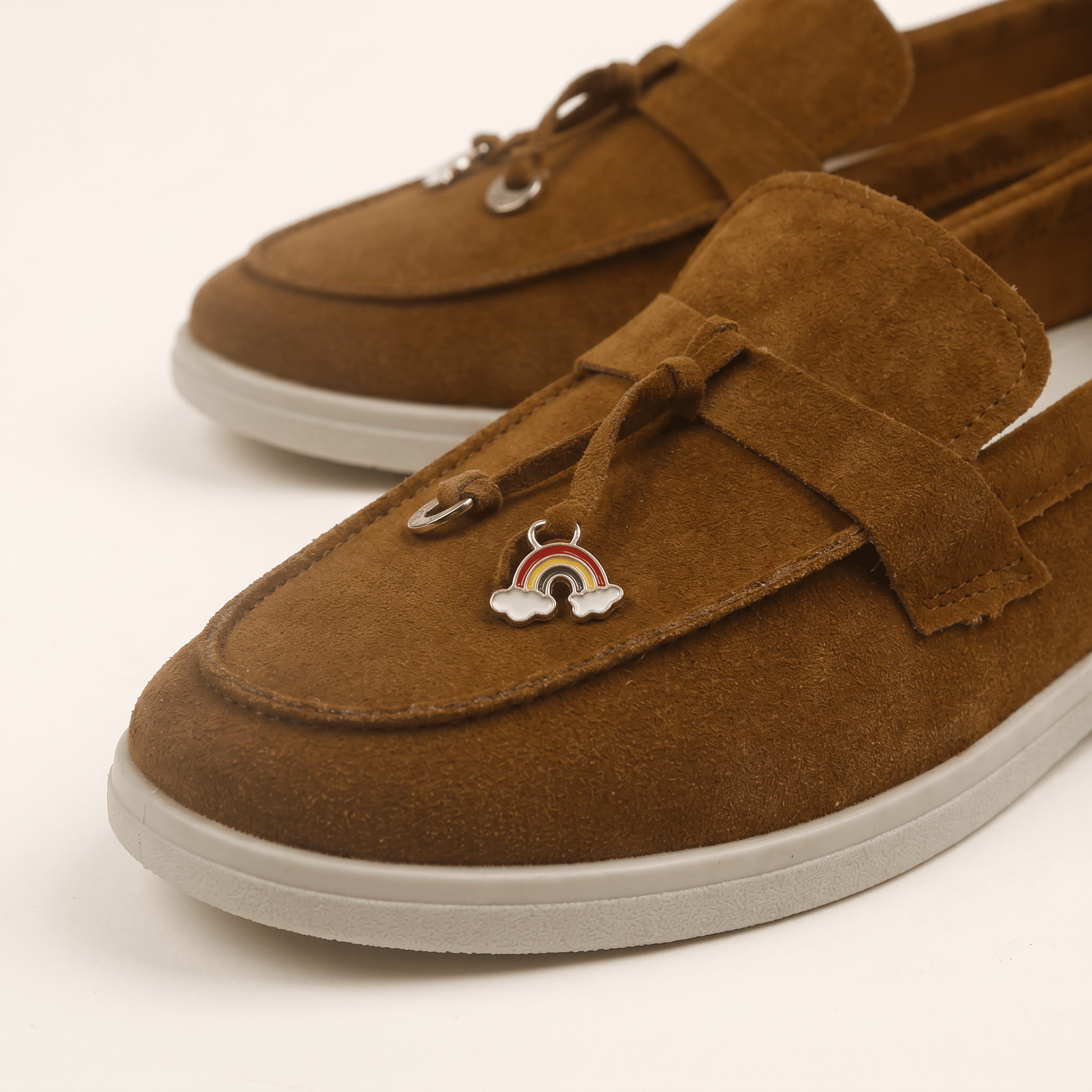 Mocassins Femme Penny en Daim Détail Doré