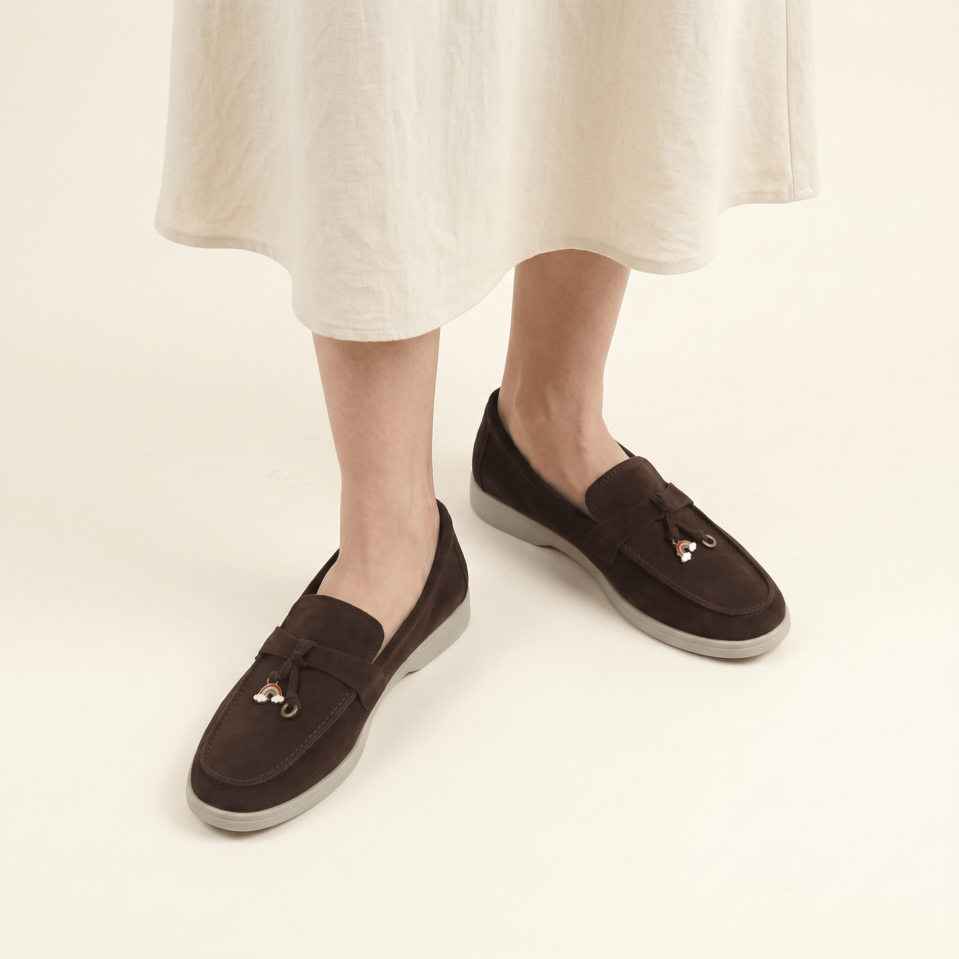 Mocassins Femme Penny en Daim Détail Doré