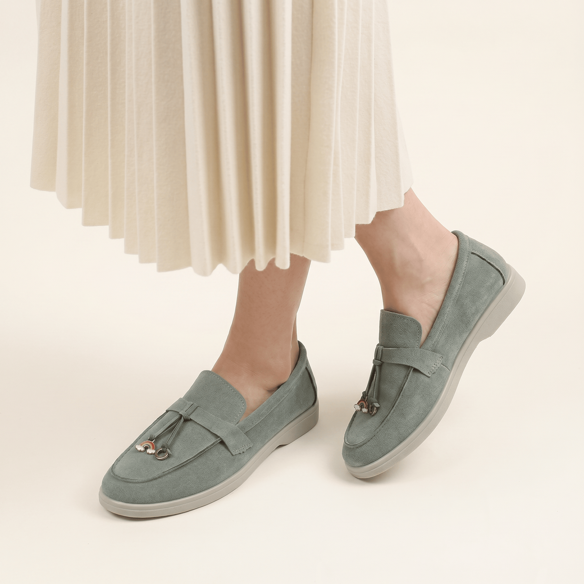 Mocassins Femme Penny en Daim Détail Doré