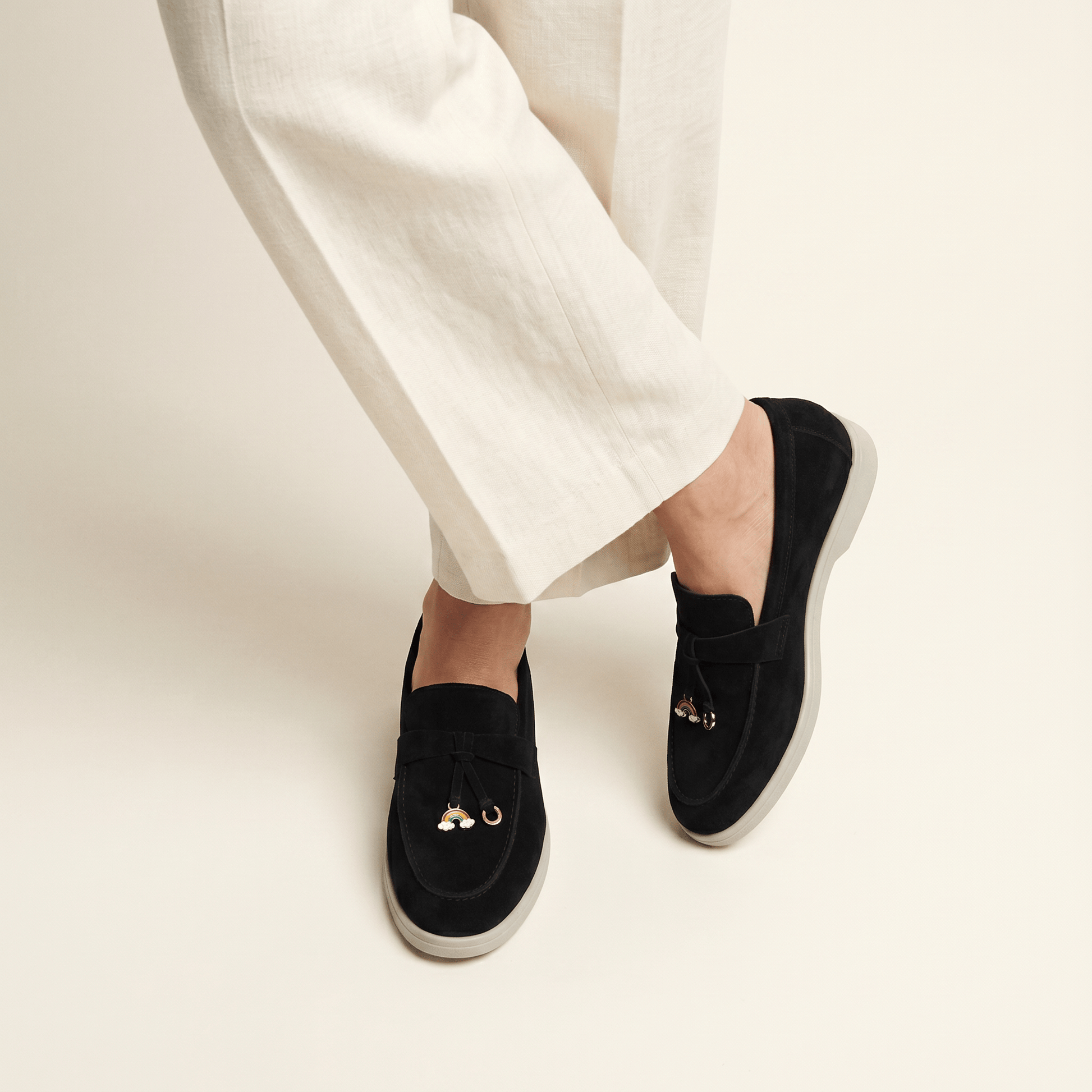 Mocassins Femme Penny en Daim Détail Doré