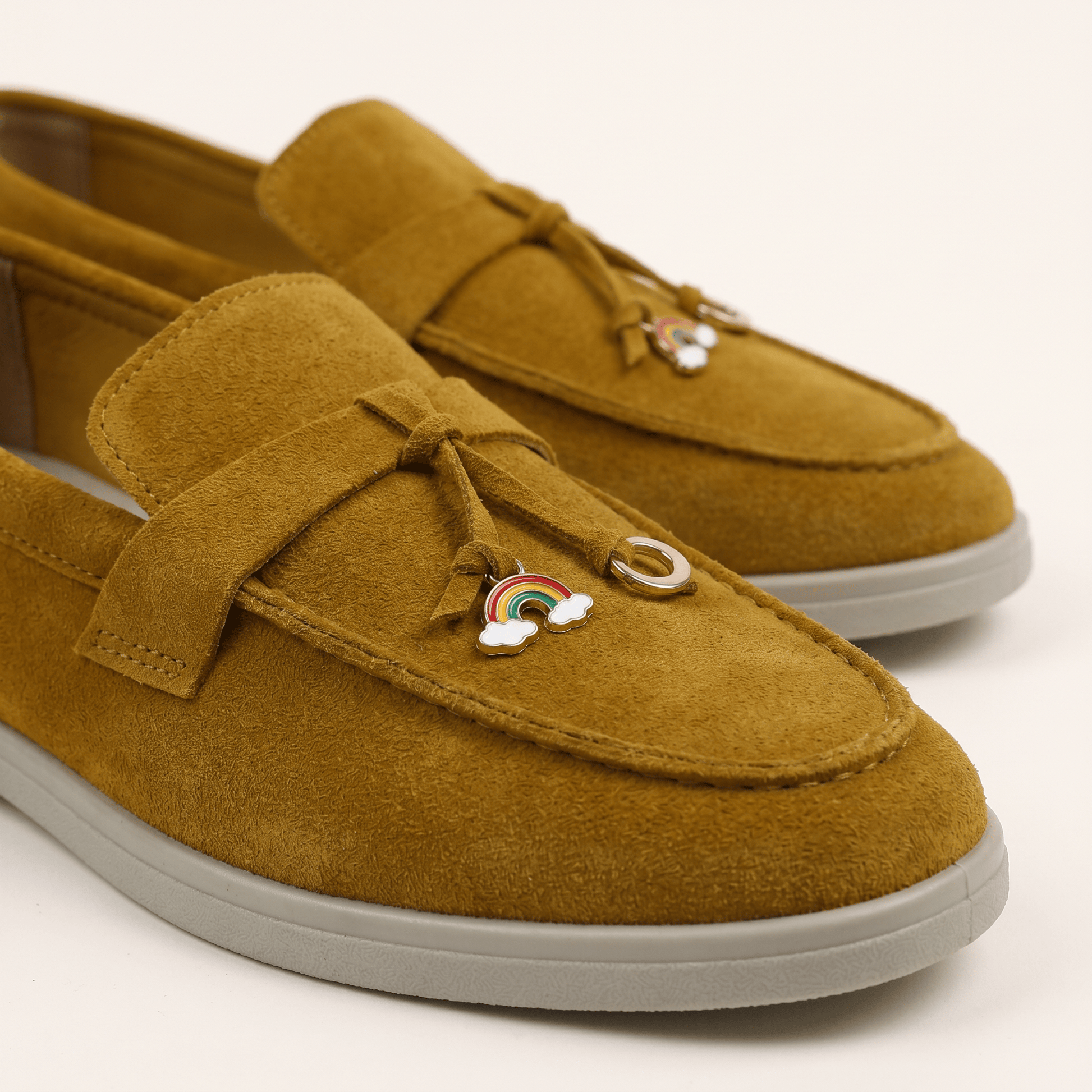 Mocassins Femme Penny en Daim Détail Doré