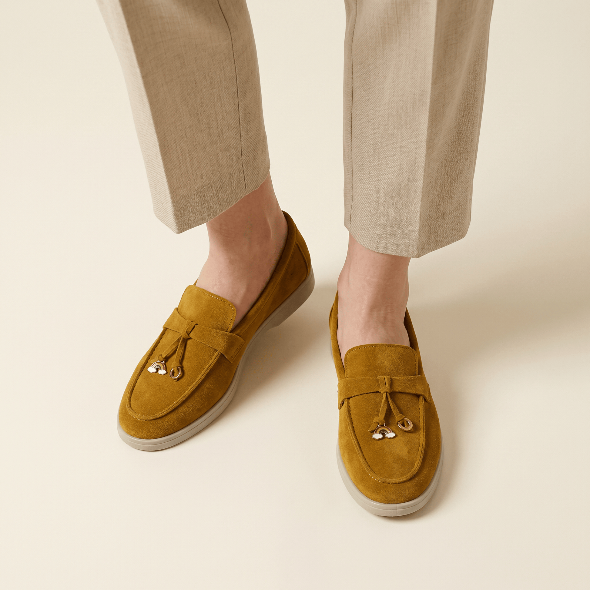 Mocassins Femme Penny en Daim Détail Doré