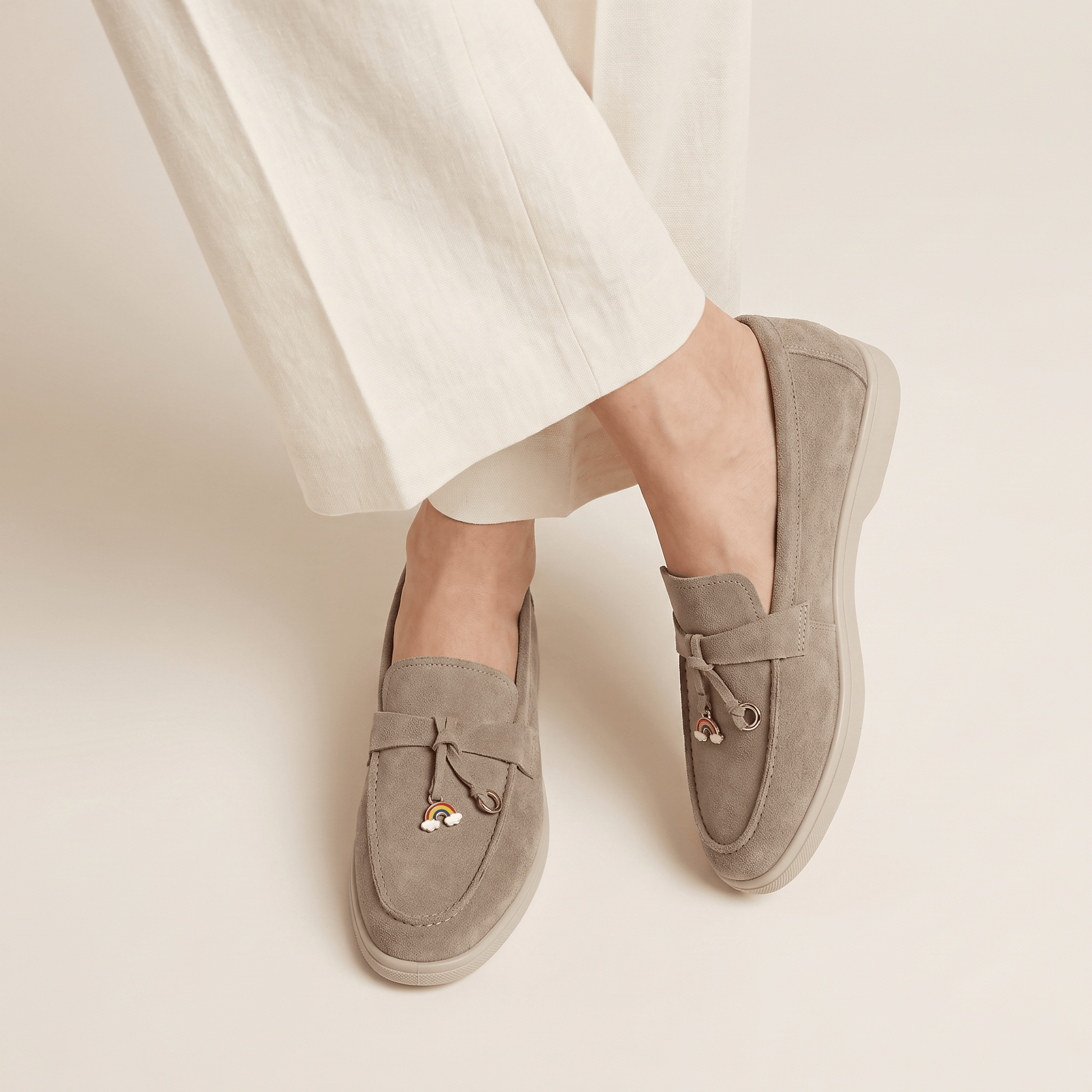 Mocassins Femme Penny en Daim Détail Doré