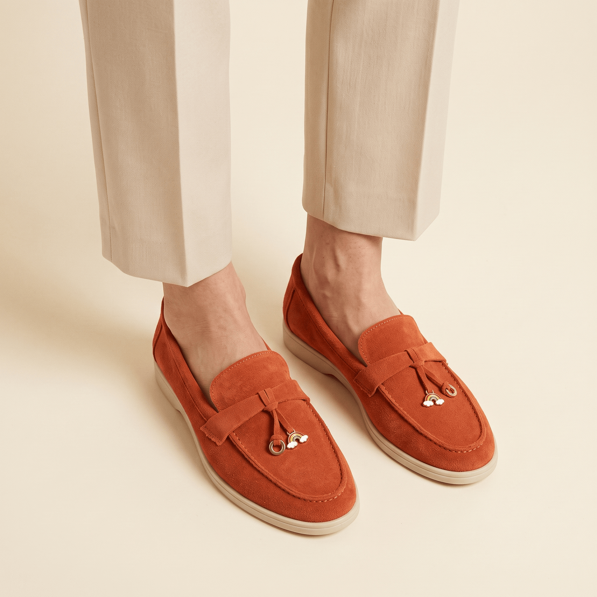 Mocassins Femme Penny en Daim Détail Doré
