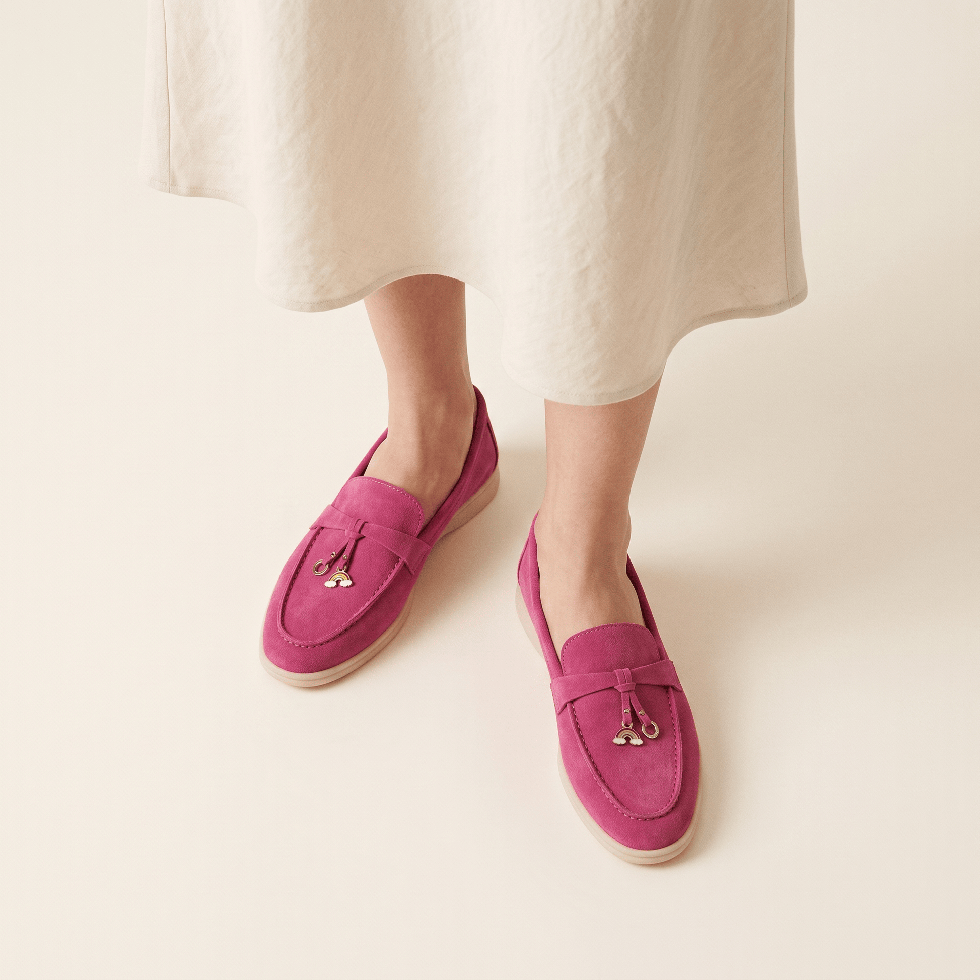 Mocassins Femme Penny en Daim Détail Doré