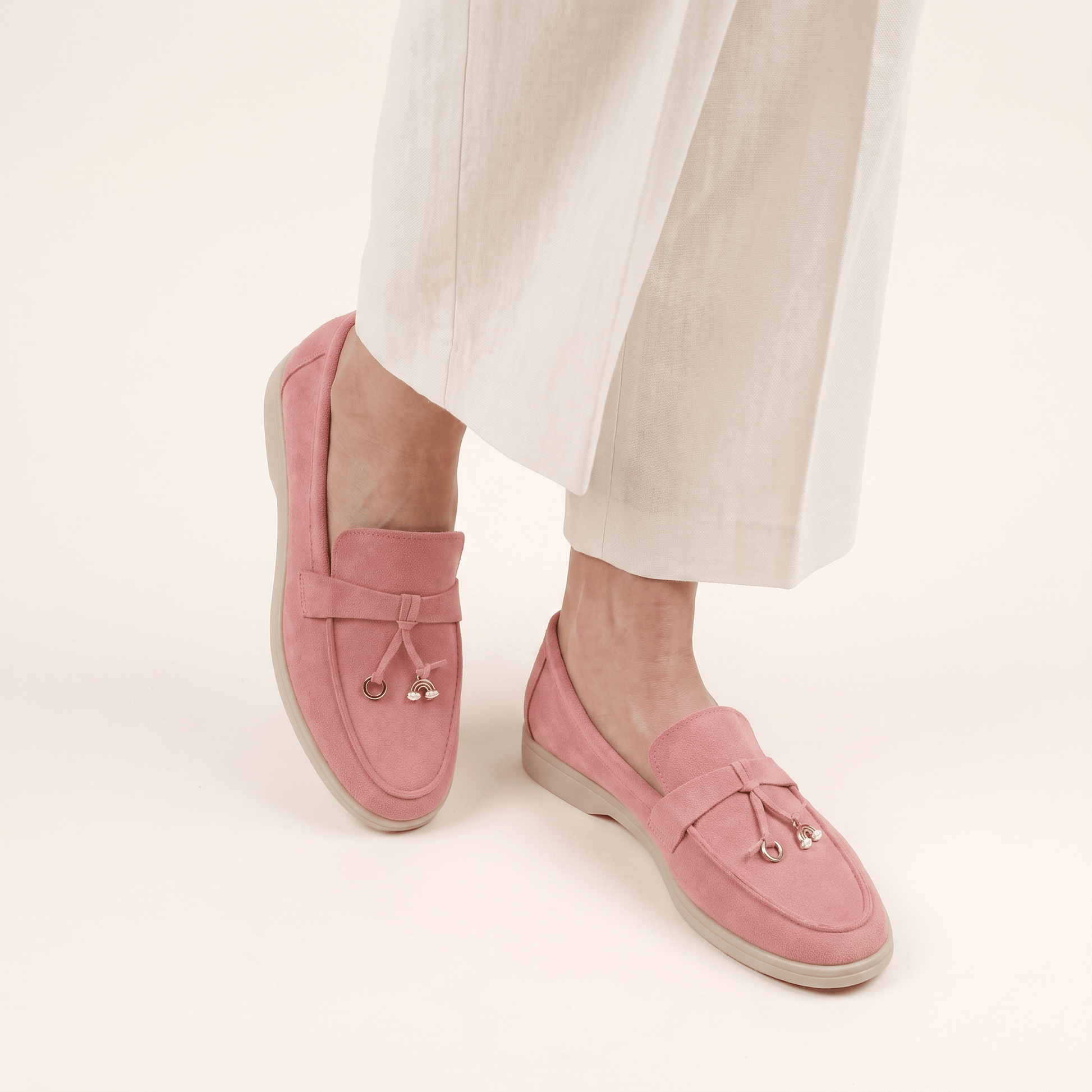 Mocassins Femme Penny en Daim Détail Doré