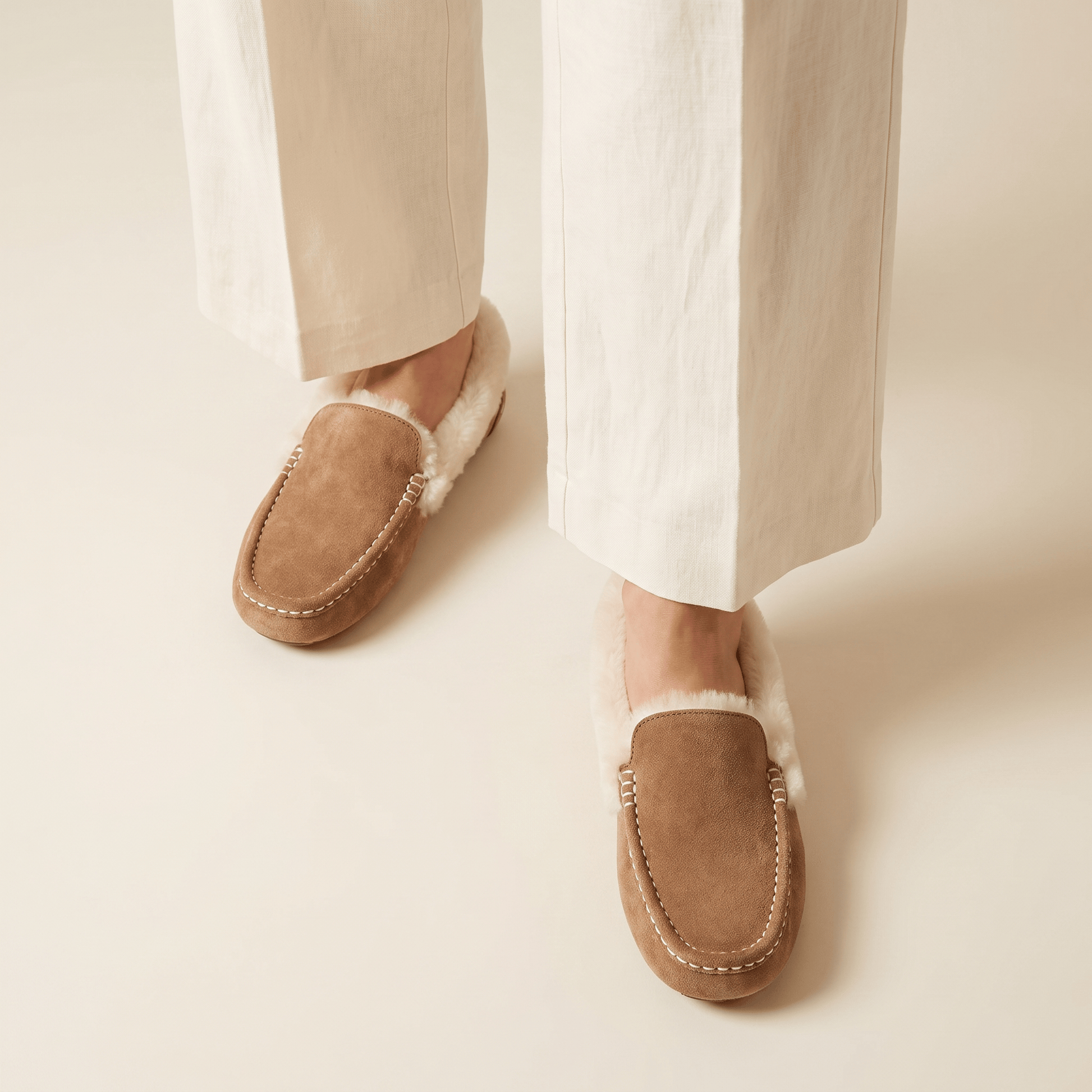 Mocassins Fourrés Femme Chaussons Cosy en Daim Véritable