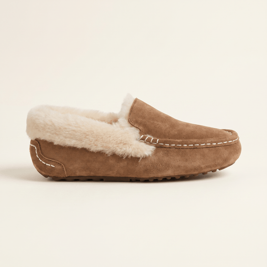 Mocassins Fourrés Femme Chaussons Cosy en Daim Véritable